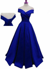Prom Dressed Two Piece, Royal Blue Satin Floor Length Formal Gown Prom Dress, 2024 Blue Party Gown