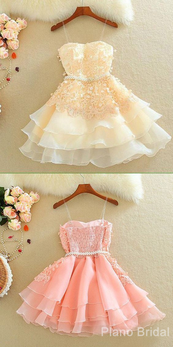 Bridesmaids Dresses Cheap, Lovely Homecoming Dress, Sweetheart Mini Homecoming Dress, Lace Appliques Layered Homecoming Dresses