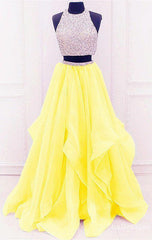 Party Dresses Sale, yellow prom dresses two piece prom dresses Tow pieces prom dresses sparkle prom dresses