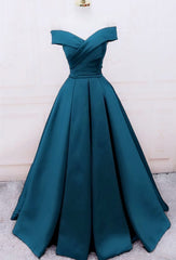 Design Dress, Glam Blue Satin Long Off Shoulder Party Dress, A-line Prom Dress