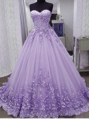 Prom Dresses 2019, Glam Light Purple Sweet 16 Gown Tulle with Lace Applique, Lavender Tulle Formal Gowns