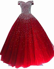 Party Dress Pattern, Glam Sequins Off the Shoulder Ball Gown Sweetheart Gowns, Quinceanera Dress