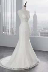 Wedding Dress 2024, Glamorous Long Mermaid Tulle Appliques Lace Wedding Dress