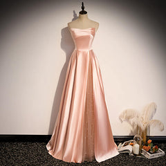Bridesmaids Dresses Pink, Glamorous Strapless Pink Satin Long Party Dress Formal Prom Dresses