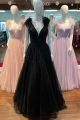 Fall Wedding Color, Glitter Feathers V-Neck Empire Waist A-Line Prom Gown,Evening Party Dress