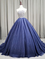 Formal Dress Ideas, Gorgeous Blue Ball Gown Sweet 16 Party Dress, Blue Handmade Formal Gown