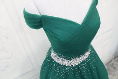 On Shoulder Dress, Gorgeous Dark Green Tulle Off Shoulder Long Party Dress, Prom Gown