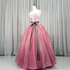 Formal Dresses Long Elegant Evening Gowns, Gorgeous Dark Pink Organza with Lace Formal Gown, Quinceanera Dress
