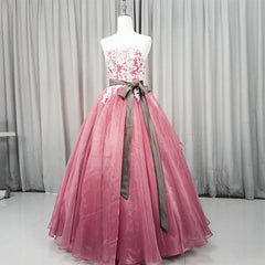 Formal Dresses Off The Shoulder, Gorgeous Dark Pink Organza with Lace Formal Gown, Quinceanera Dress