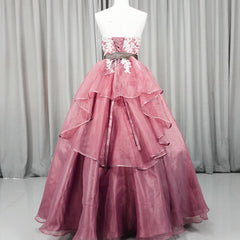 Formal Dresses Corset, Gorgeous Dark Pink Organza with Lace Formal Gown, Quinceanera Dress