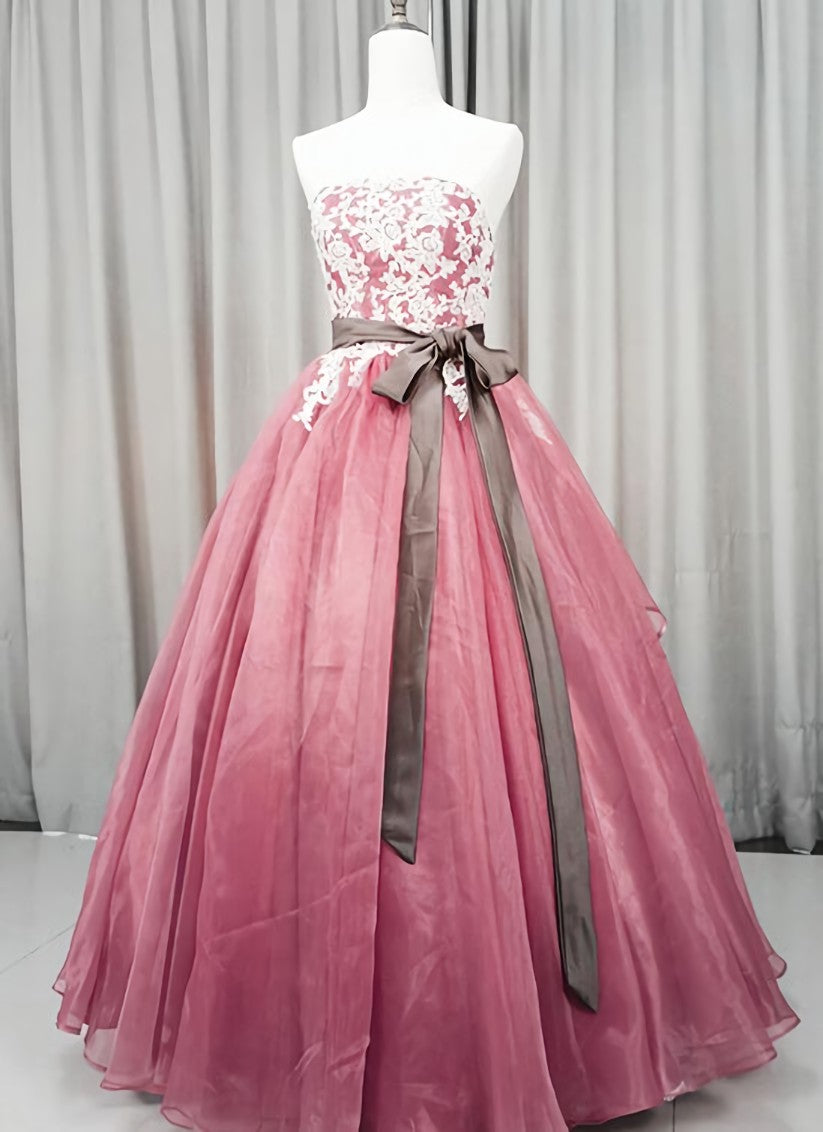 Formal Dresses Long Elegant Classy, Gorgeous Dark Pink Organza with Lace Formal Gown, Quinceanera Dress