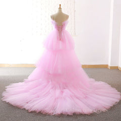 Formal Dress Long Elegant, Gorgeous High Low Pink Tulle Long Prom Dresses, Pink Tulle Formal Graduation Evening Dresses
