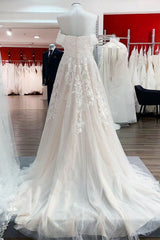 Wedding Dresses Flowers, Gorgeous Long A-line Off-the-shoulder Tulle Lace Appliques Wedding Dress