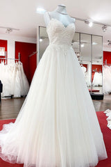 Wedding Dress Mermaid, Gorgeous Long A-line Sweetheart Spaghetti Straps Tulle Lace Wedding Dresses