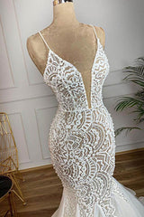 Wedding Dress Elegant Simple, Gorgeous Long Mermaid Sweetheart Beaded Lace Organza Wedding Dress