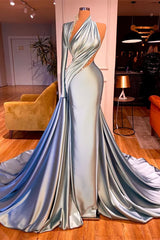 Party Dress Code Man, Gorgeous One Shoulder Long Sleeves Mermaid Prom Dress With Beads