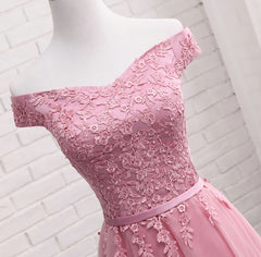 Prom Dressed A Line, Gorgeous Pink A Line Lace Off Shoulder Prom Dress,Cheap evening dresses,Sexy Formal Dress