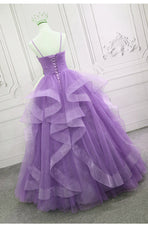 Prom Dress Sleeves, Gorgeous Purple Straps Layers Tulle V-neckline Long Evening Dress, Light Purple Prom Dresses