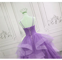 Prom Dresses 08, Gorgeous Purple Straps Layers Tulle V-neckline Long Evening Dress, Light Purple Prom Dresses