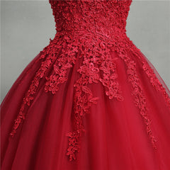 Club Outfit, Gorgeous Red Ball Gown Sweet 16 Gown, Red Tulle with Lace Applique Party Dresses