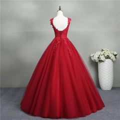 Party Dress Code Ideas, Gorgeous Red Ball Gown Sweet 16 Gown, Red Tulle with Lace Applique Party Dresses