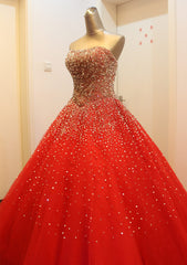 Prom Dresses Prom Dress, Gorgeous Red Long Tulle Gown, Sparkle Handmade Formal Dresses