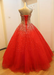 Prom Dress Prom Dresses, Gorgeous Red Long Tulle Gown, Sparkle Handmade Formal Dresses