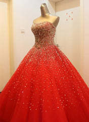 Prom Dresses Prom Dresses, Gorgeous Red Long Tulle Gown, Sparkle Handmade Formal Dresses