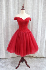 Prom Dresse 2026, Gorgeous Sparkle Beaded Off Shoulder Red Formal Dress, Red Homecoming Dresses