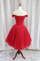 Prom Dress2026, Gorgeous Sparkle Beaded Off Shoulder Red Formal Dress, Red Homecoming Dresses