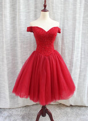 Prom Dress 2033, Gorgeous Sparkle Beaded Off Shoulder Red Formal Dress, Red Homecoming Dresses