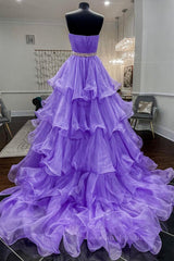 Formal Dress Boutiques Near Me, Gorgeous Strapless Layered Purple Tulle Long Prom Dresses with Belt, Purple Formal Evening Dresses, Purple Ball Gown