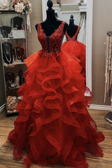 Prom Dress2036, Gorgeous V Neck Open Back Red Lace Long Prom Dress,Formal Evening Dress,Red Ball Gown Party Dresses