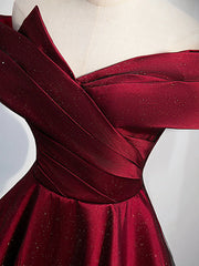 Prom Dress For Sale, Gorgeous Wine Red Satin Off Shoulder Party Dress , Wine Red Prom Dresses