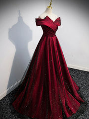 Prom Dresses Tight, Gorgeous Wine Red Satin Off Shoulder Party Dress , Wine Red Prom Dresses