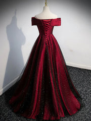 Prom Dress Tight, Gorgeous Wine Red Satin Off Shoulder Party Dress , Wine Red Prom Dresses