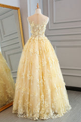 Homecomming Dresses Long, Gorgeous Yellow Lace Appliques Long Prom Dress, Yellow Lace Formal Dress, Yellow Evening Dress