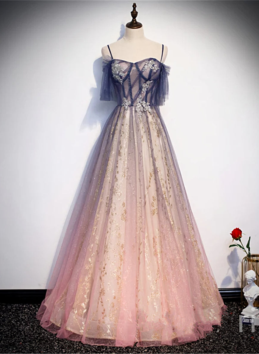 Prom Dresse Princess, Gradient Pink Sweetheart Floor Length Party Dresses, A-line Gradient Long Prom Dresses