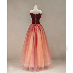 Evening Dresses Online Shopping, Gradient Red Tulle with Velvet Long Party Dress, Cute Floor Length Formal Dress