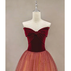 Evening Dresses Online, Gradient Red Tulle with Velvet Long Party Dress, Cute Floor Length Formal Dress