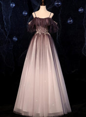 Prom Dress Design, Gradient Sweethaert Beaded Tulle Long Party Dress, Off Shoulder Gown