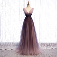 Homecoming Dress Chiffon, Gradient V-neckline Tulle Long Prom Dress Party Dress, Gradient Evening Gown