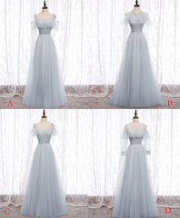 Homecoming Dresses Online, Gray A line Tulle Long Prom Dress, Gray Formal Bridesmaid Dress