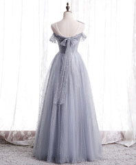 Evening Dresses Modest, Gray Aline Long Prom Dress, One Shoulder Gray Formal Party Dresses