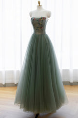 Mother Of The Bride Dress, Gray Green Tulle Beaded Long Prom Dress, A-Line Evening Dress