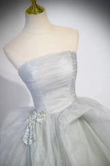 Bridesmaids Dresses Idea, Gray Strapless Long Formal Dress, Gray Tulle Evening Dress Party Dress