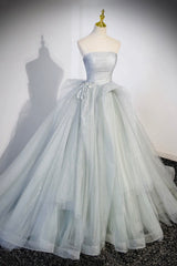 Bridesmaides Dress Ideas, Gray Strapless Long Formal Dress, Gray Tulle Evening Dress Party Dress