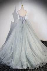 Bridesmaid Dresses Idea, Gray Strapless Long Formal Dress, Gray Tulle Evening Dress Party Dress