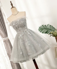 Homecoming Dress Green, Gray Sweetheart Lace Tulle Short Prom Dress Gray Homecoming Dress