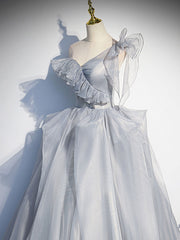 Formal Dresses Outfit, Gray Sweetheart Tulle Long Prom Dress, Gray Evening Dress